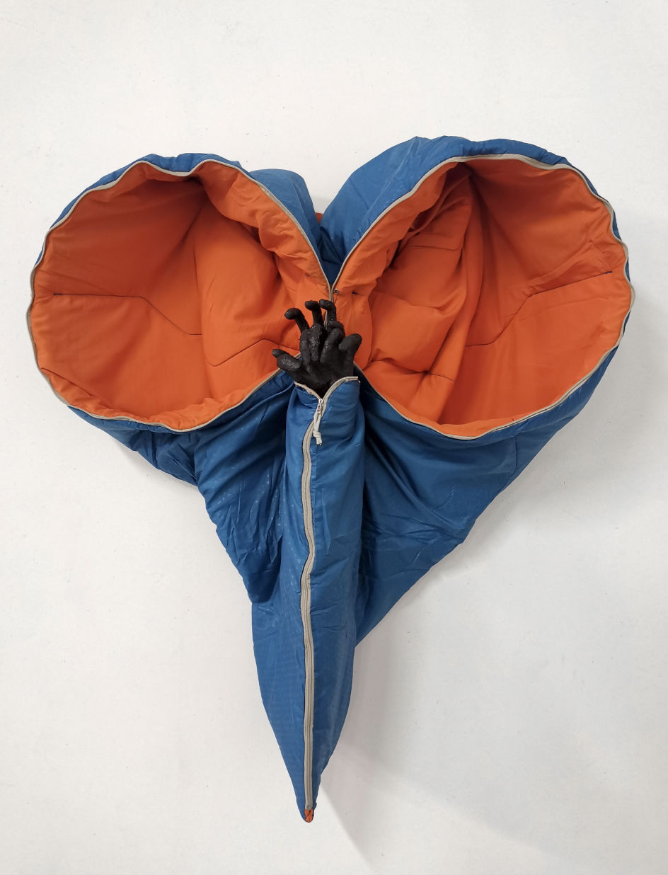 Annette Messager Sleeping Heart 2, 2019 Fabric, various objects, acrylic paint 50 3/8 x 40 1/2 x 13 3/8 in....