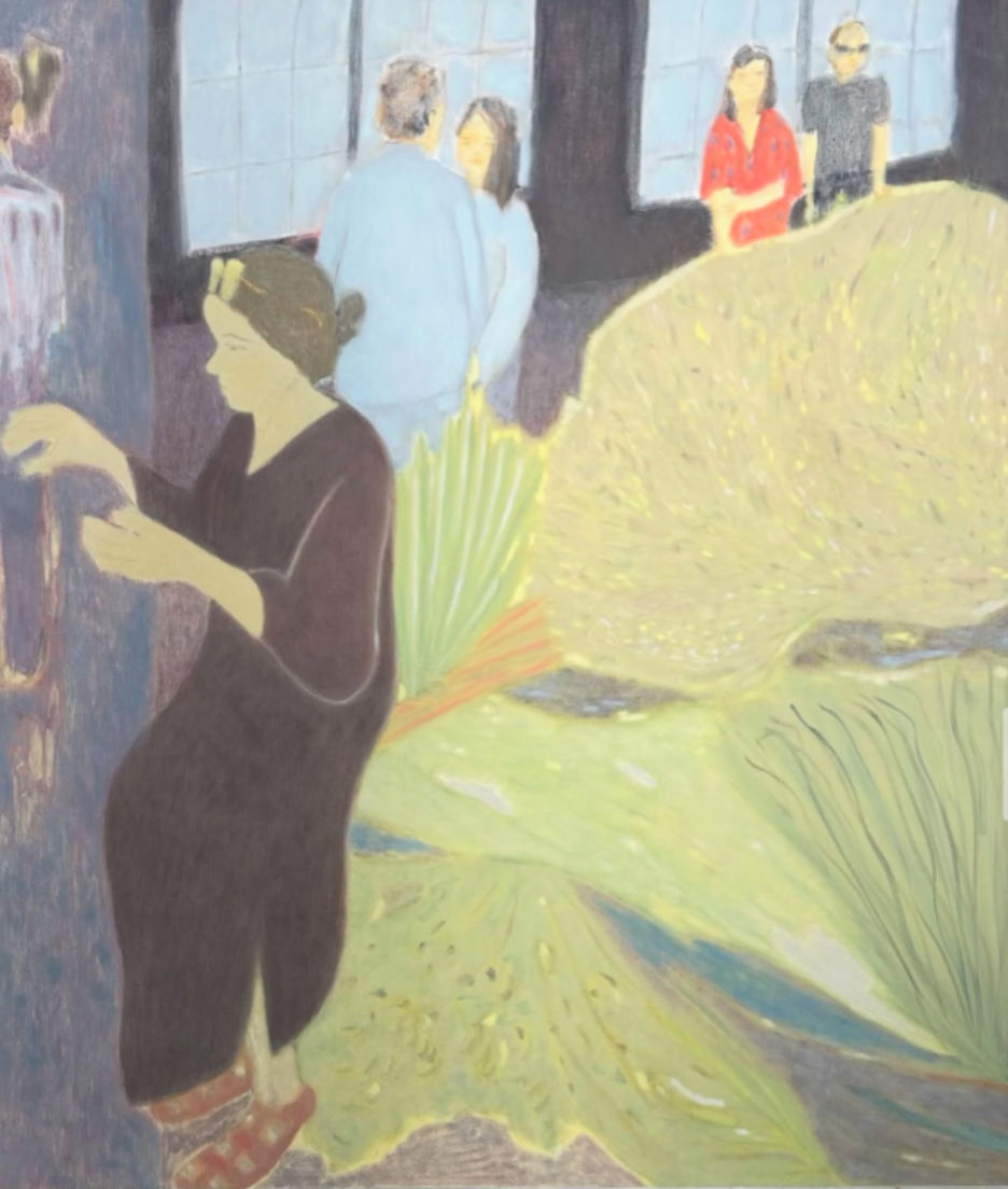 Hye-Shin Chun Woman Sitting in a Garden, 2024 Oil on linen 60 x 52 in. (152.4 x 132.08 cm)