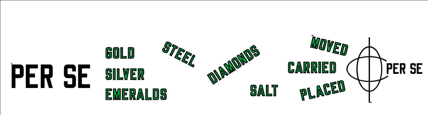 Lawrence Weiner GOLD SILVER PER SE EMERALDS STEEL SALT PER SE DIAMONDS MOVED CARRIED PER SE PLACED, 2001