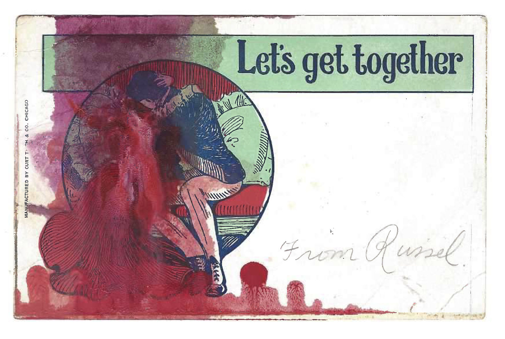 Tacita Dean Found Postcard Monoprint (Let's Get Together), 2018