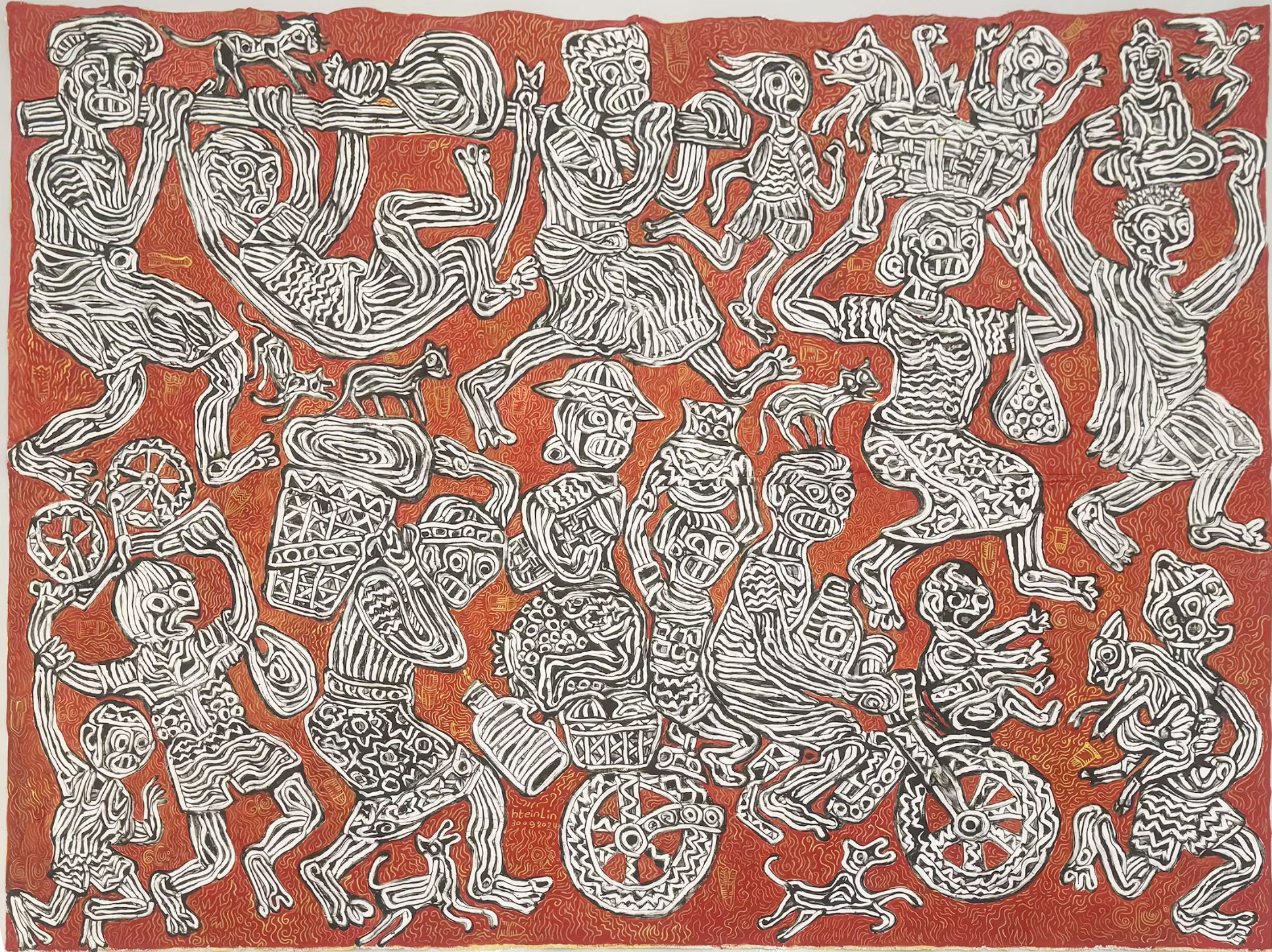 Htein Lin, Fiery Hell (2024). Acrylic on canvas. &copy; Courtesy the artist and Richard Koh Fine Art.