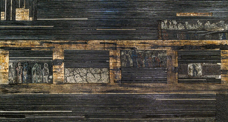 Black Beyond Darkness I by Doff: A mixed-media artwork using recycled materials to comment on environmental degradation