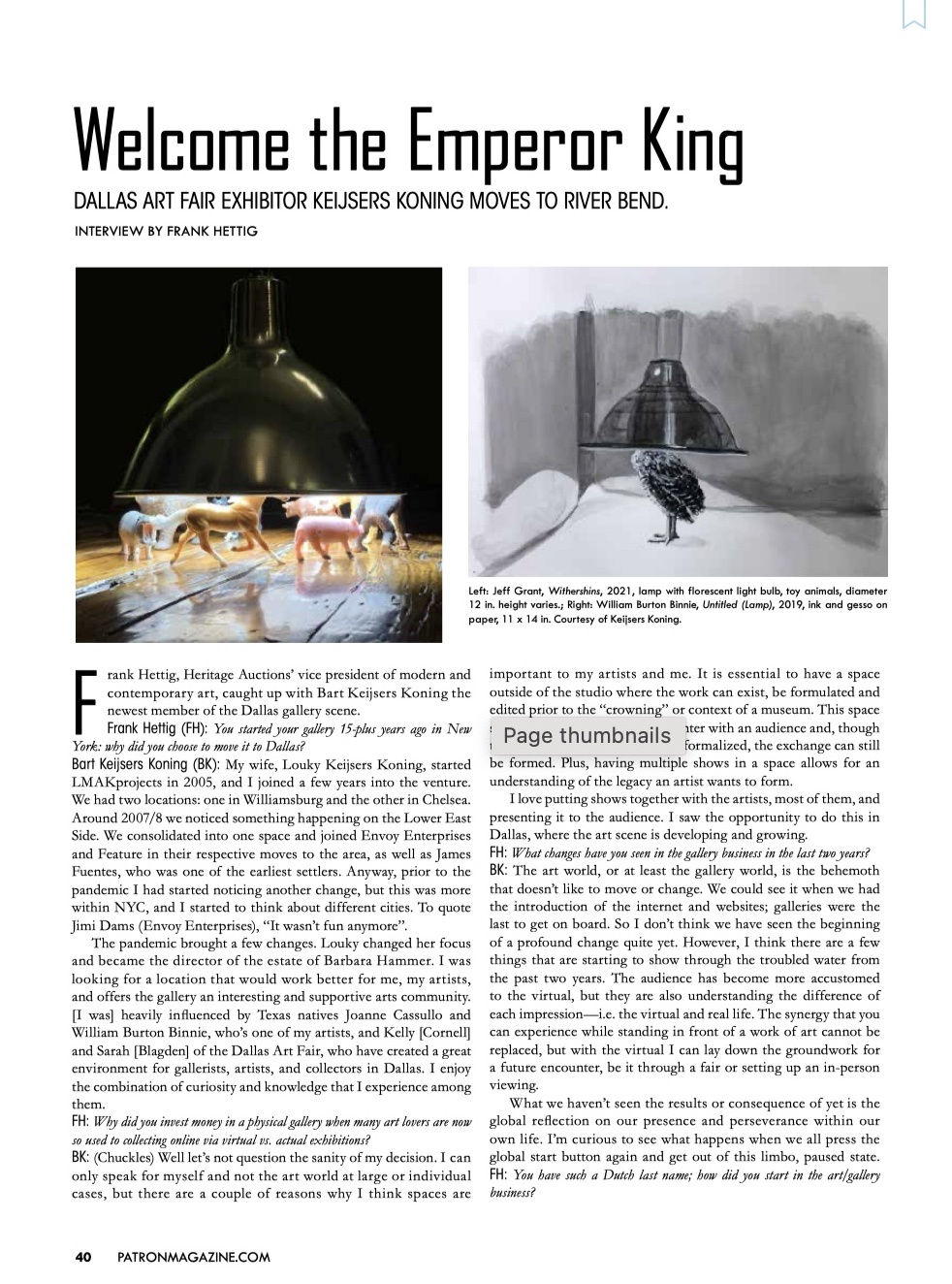 Page from Patron Magazine of Keijsers Koning interview