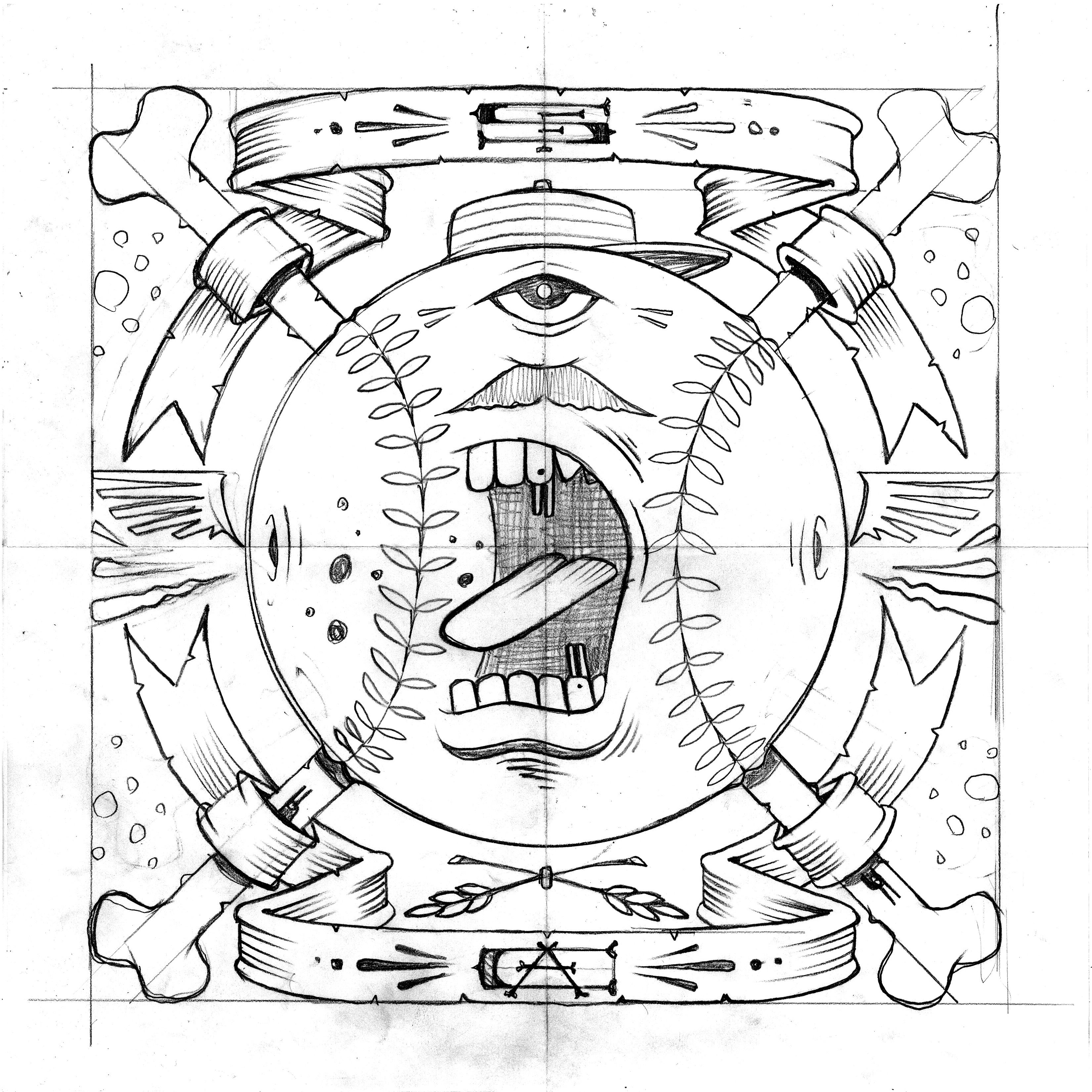 Jeremy Fish sketch of an abstract baseball from his Oracle Park residency