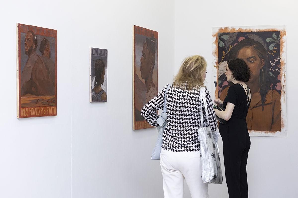 Opening night image from the Figuratively Speaking group exhibition at Harman Projects NYC.