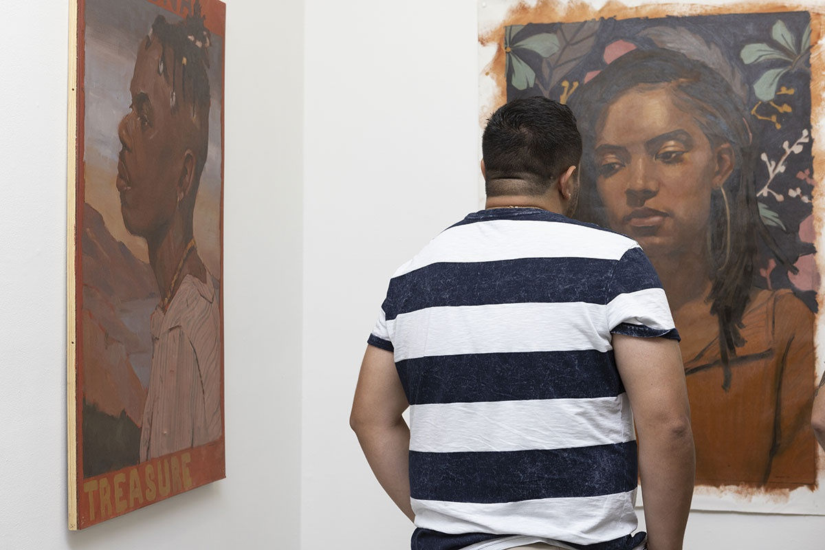 Opening night image from the Figuratively Speaking group exhibition at Harman Projects NYC.