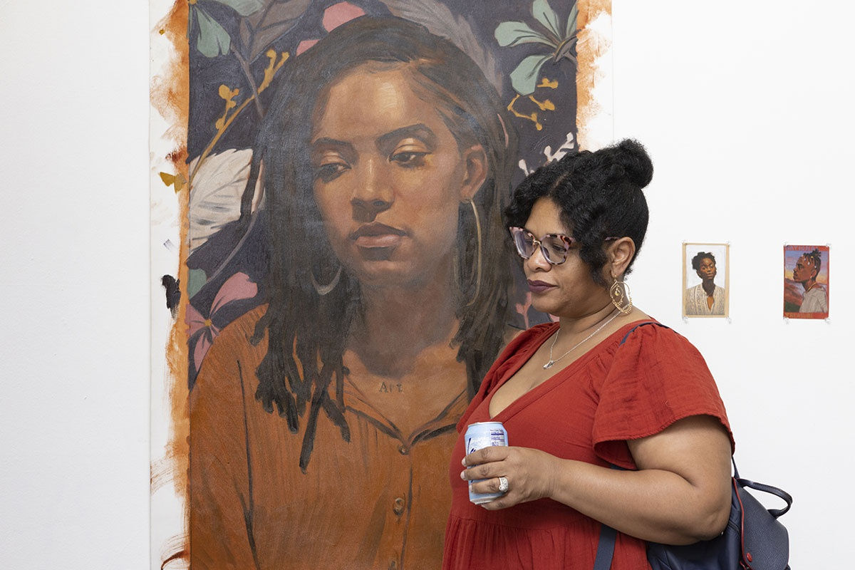 Opening night image from the Figuratively Speaking group exhibition at Harman Projects NYC.