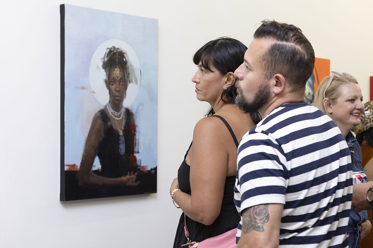 Opening night image from the Figuratively Speaking group exhibition at Harman Projects NYC.