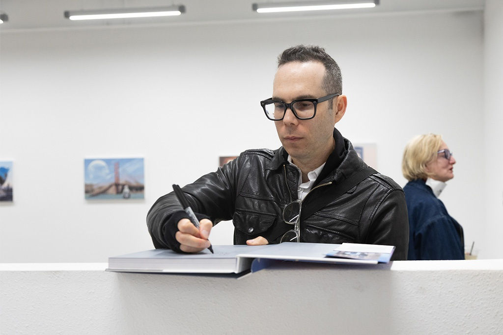 photo from the opening reception of scott listfields exhibition extinction stories