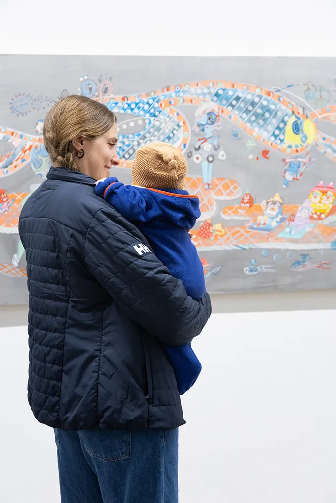 Photo from the opening reception of artist duo KeFe's opening reception for their show Music Island.