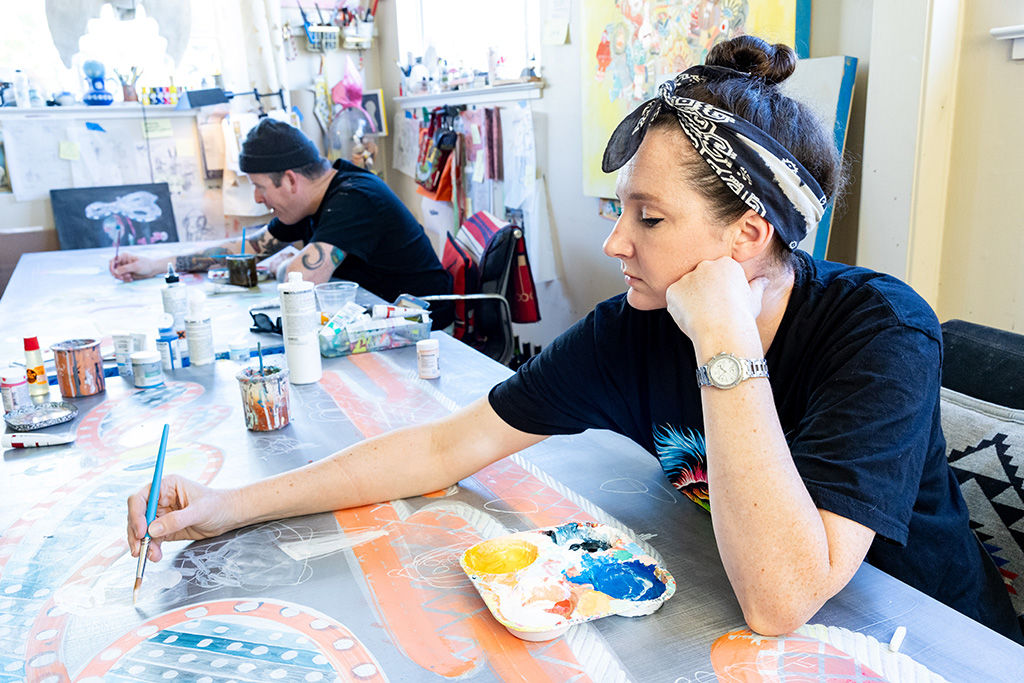 Image of artist duo KeFe's studio/works in progress.