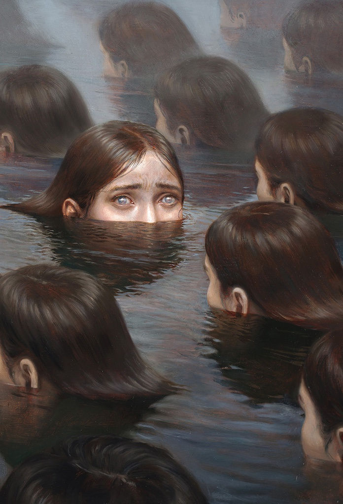 Miles Johnston image of female faces peering out of water