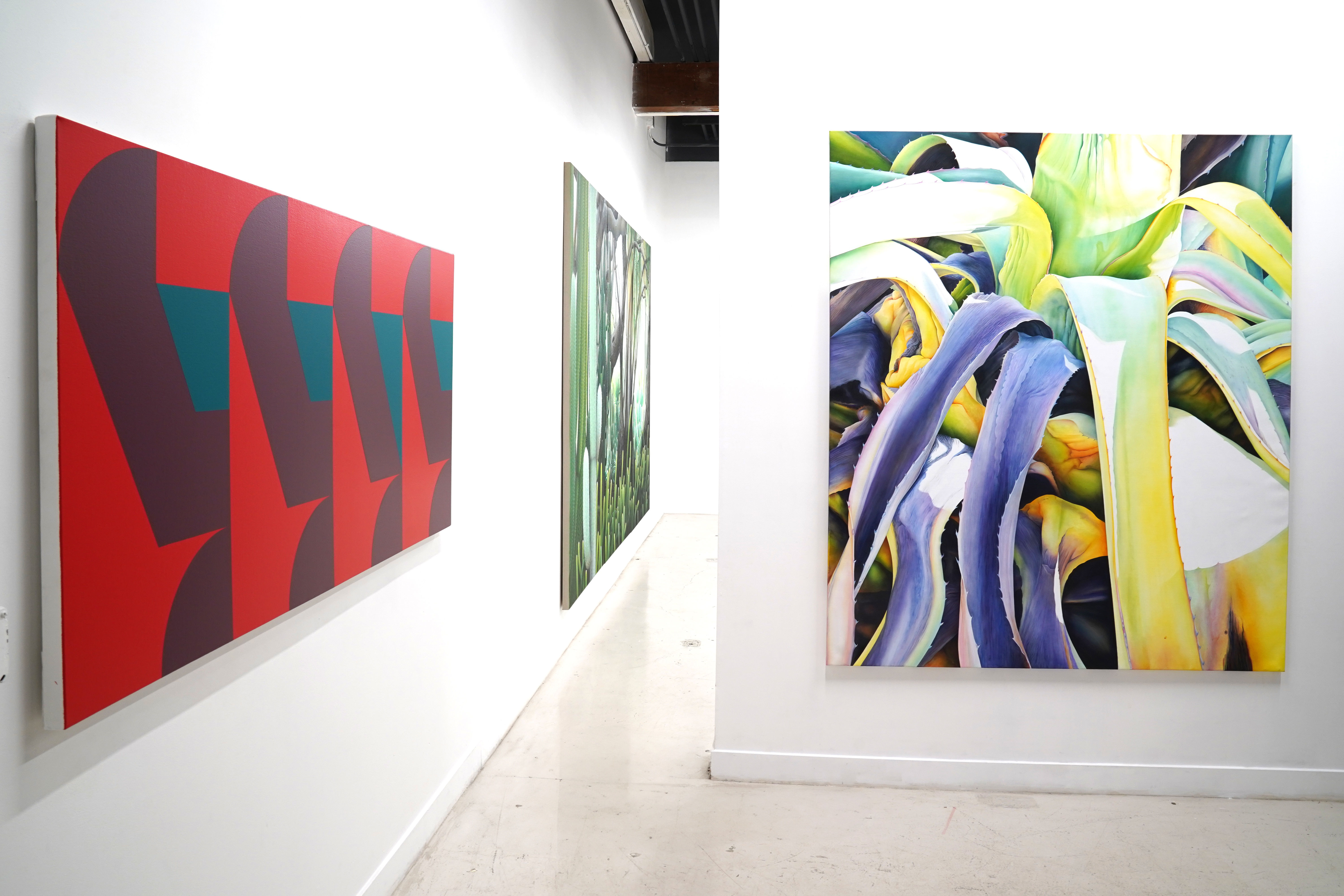 installation image of Adele Renault and Chad Hasegawa paintings in the gallery