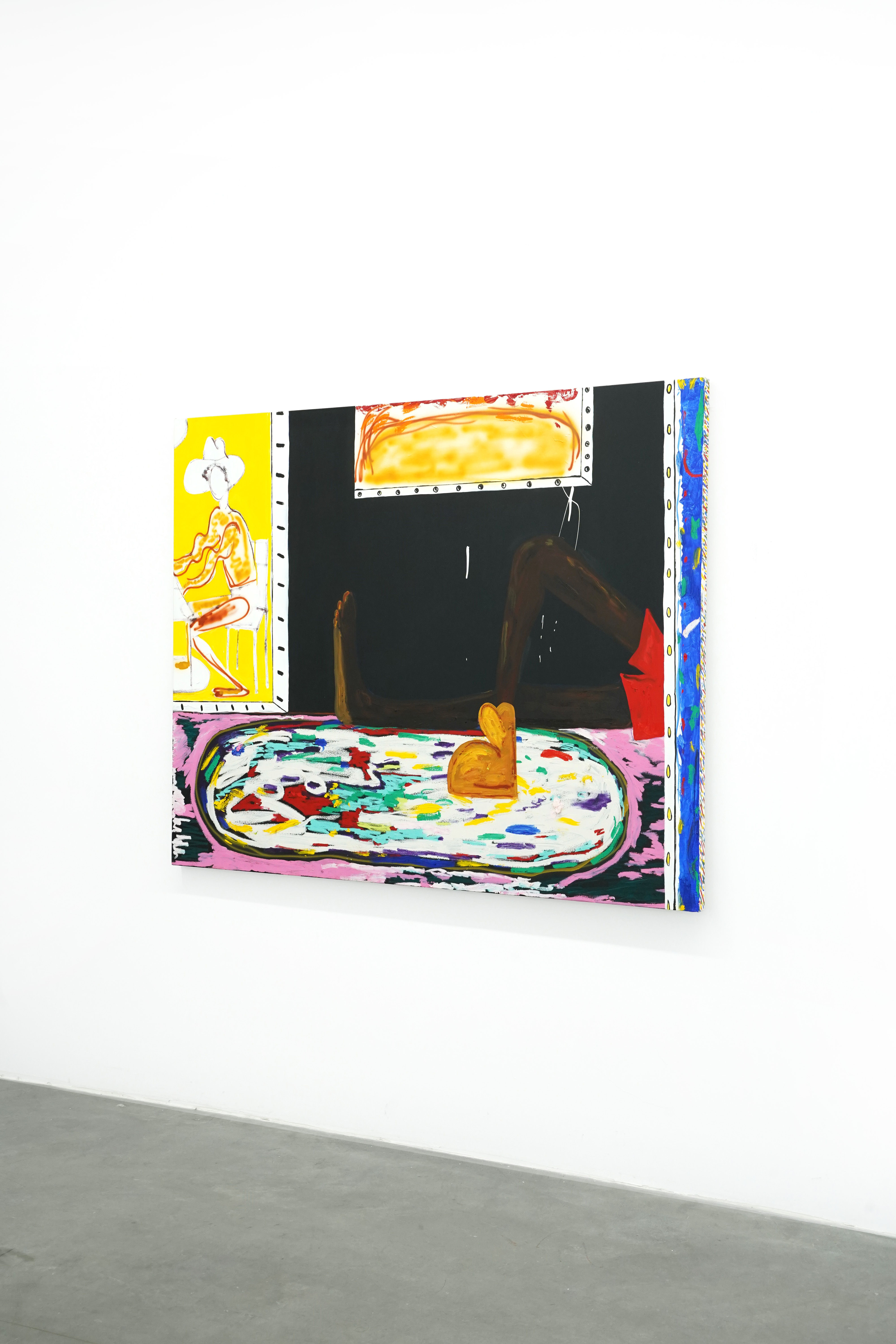 photo of a paintings - mans legs laying down on a couch