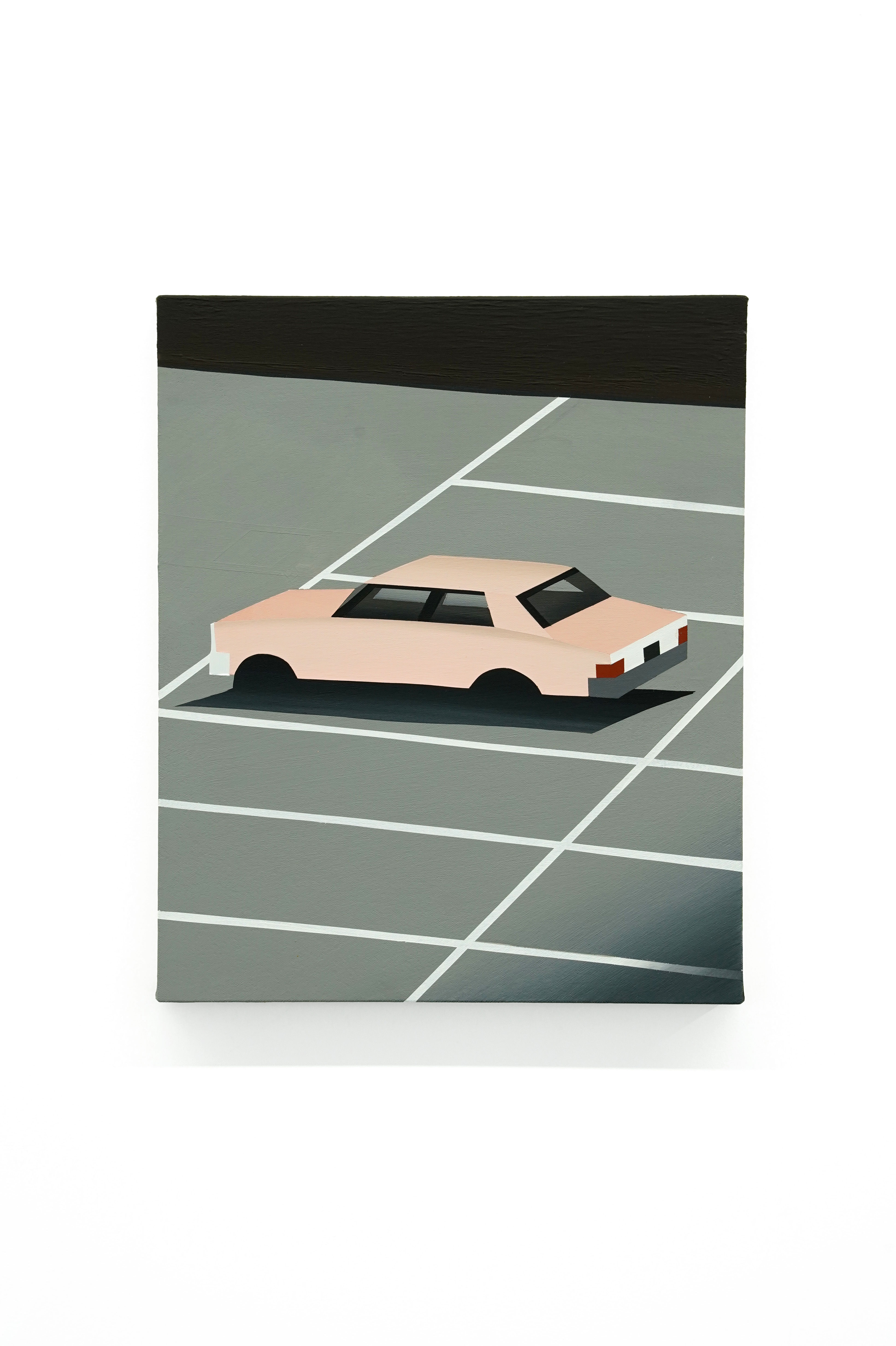 painting of a pink car in a parking lot by Dan Climan