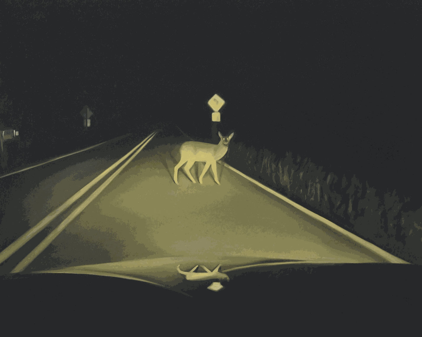 painting of a deer in the headlights by Sean Hamilton