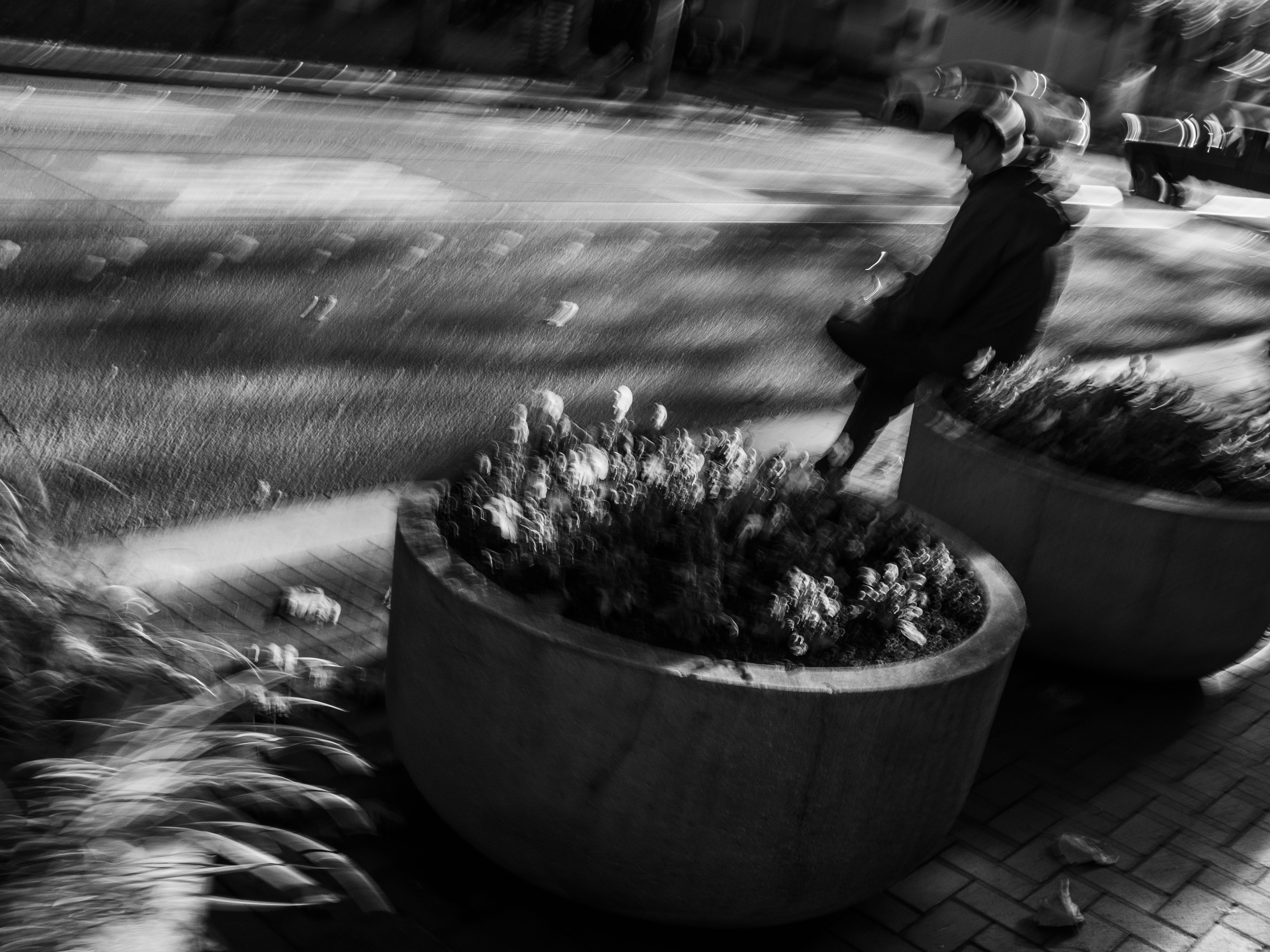 Garrett Gassman, Surreal Memory #05, black and white motion-blur street photography, Portland, Oregon, 2021 archival photo rag print.