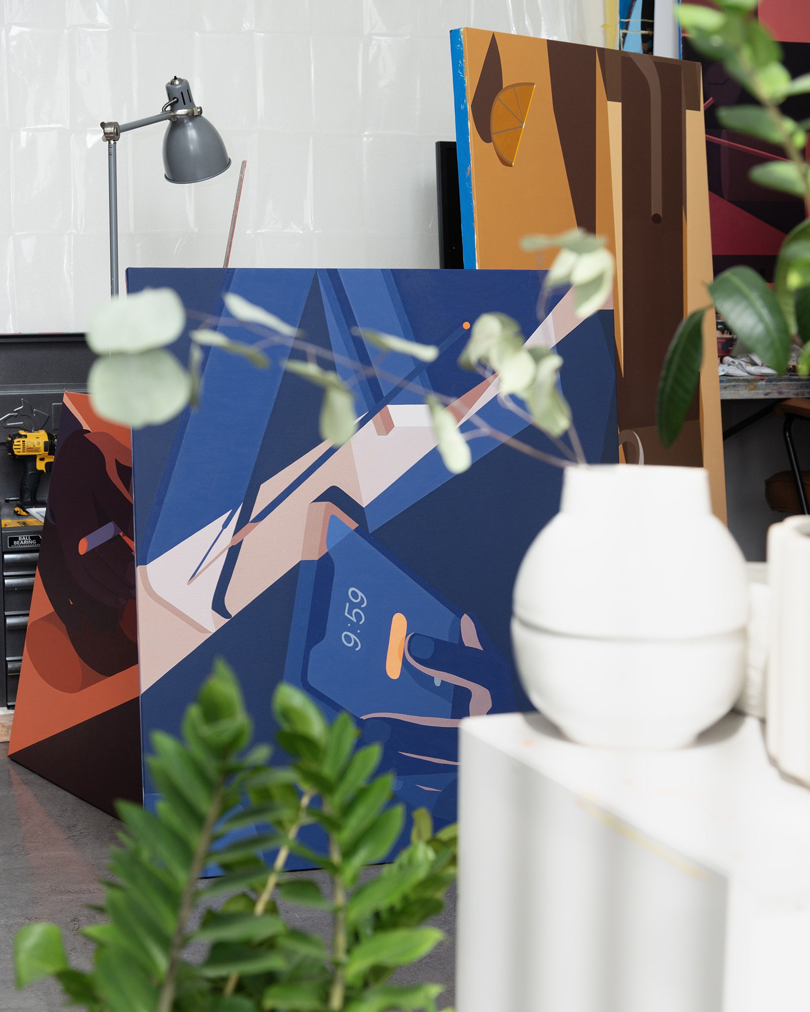 Adrian Kay Wong's paintings in his studio