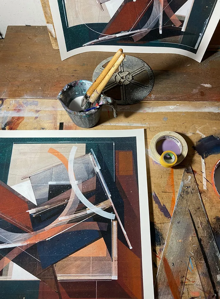 Augustine Kofie hand embellishing Pyledriver prints