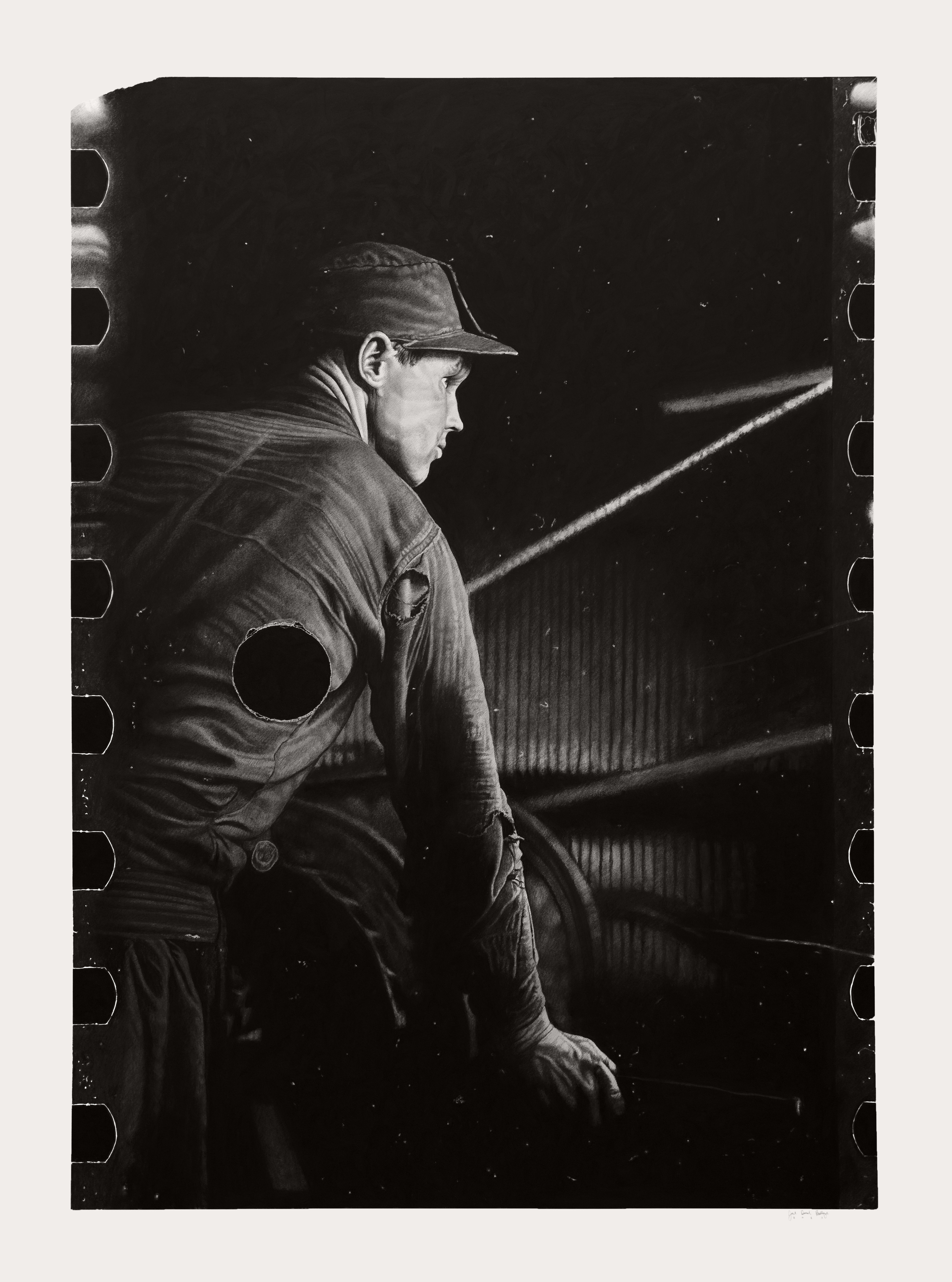 Joel Daniel Phillips graphite drawing of man in darkness