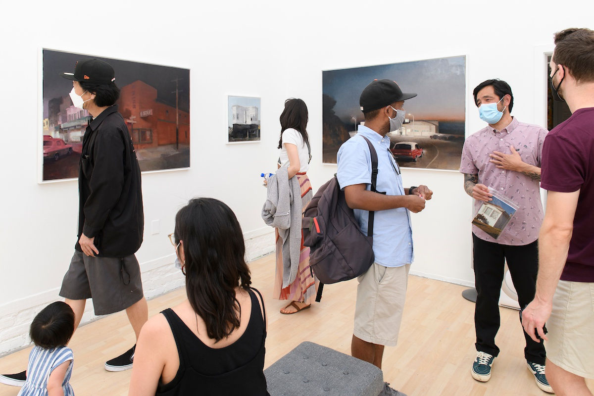 Kim Cogan in front of his works at Hashimoto Contemporay SF