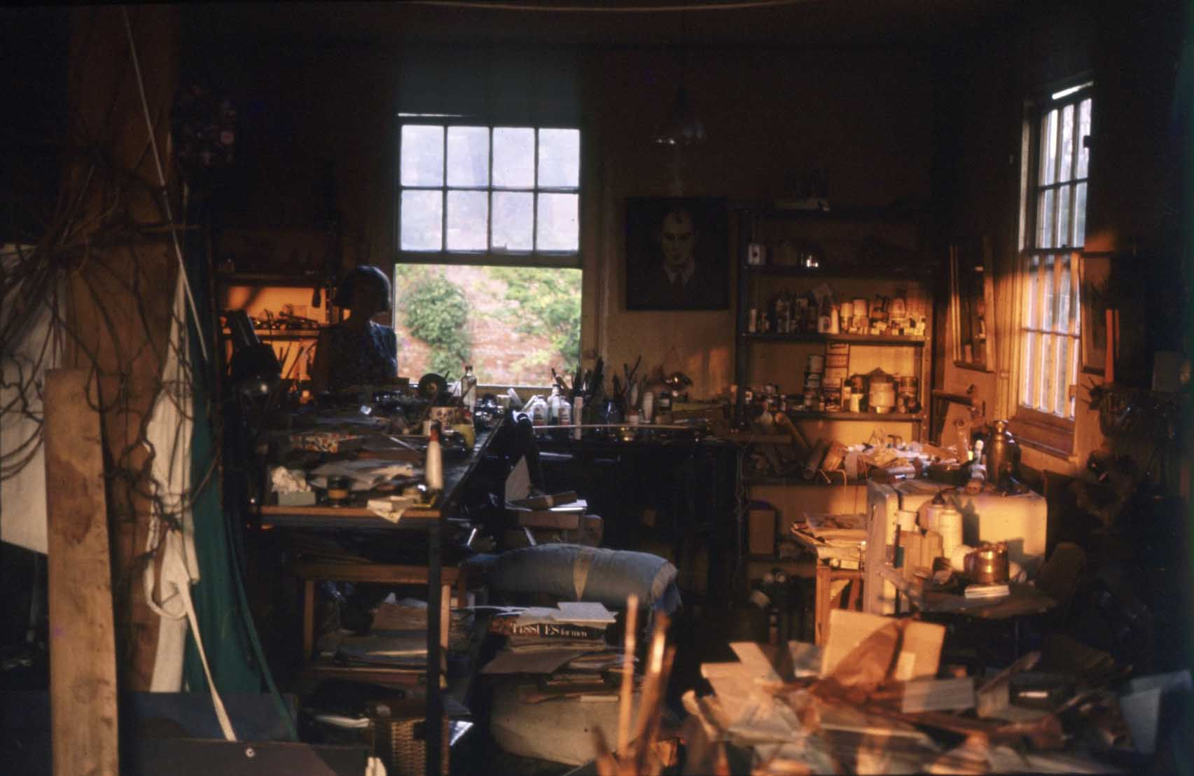 Millie Hayes in Cedric or Lett&rsquo;s studio at Benton End, 1970s