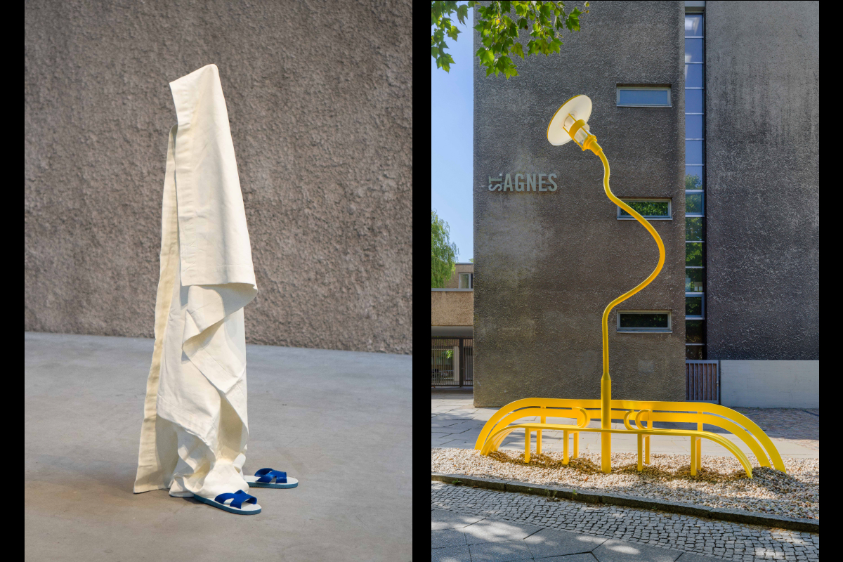 Images: eft: Erwin Wurm - Yikes (Substitutes), Photo by Roman M&auml;rz / right: Jeppe Hein - Yellow Modified Social Bench #11, 2023 Photo by Roman M&auml;rz. Courtesy of the Artist and K&Ouml;NIG GALERIE