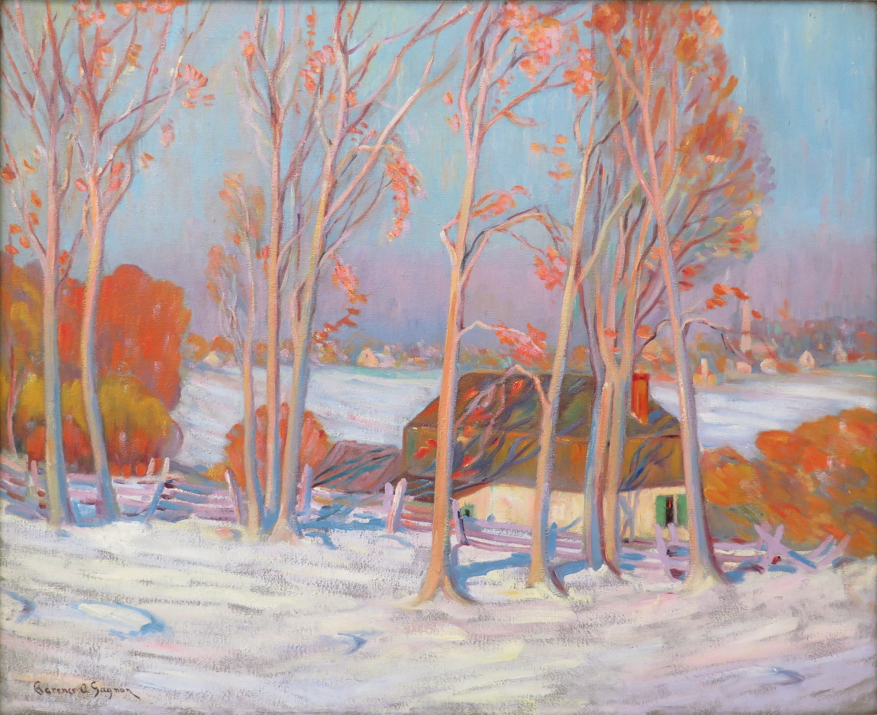Premi&egrave;re neige, Baie-Saint-Paul, Clarence Gagnon, huile sur toile