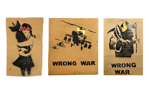 Banksy, Wrong War Cardboard (Bomb Hugger , Grin Reaper , Happy