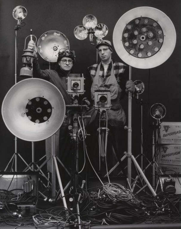 O. Winston Link, O. Winston Link and George Thom with Part of Equipment Used in making Night Scenes with Synchronizer Flash, 1956