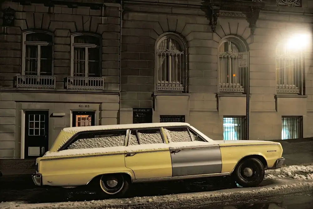 Langdon Clay, Snow Slush Car, Plymouth Fury, in the Twenties Garment District, 1975