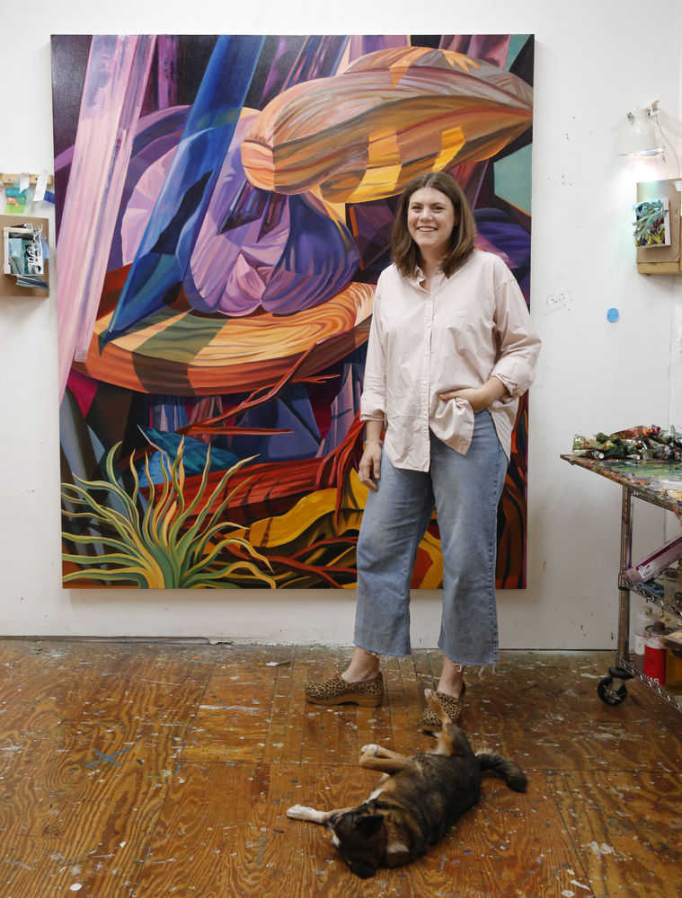 Rachel MacFarlane and Penny in the studio. Courtesy of the artist