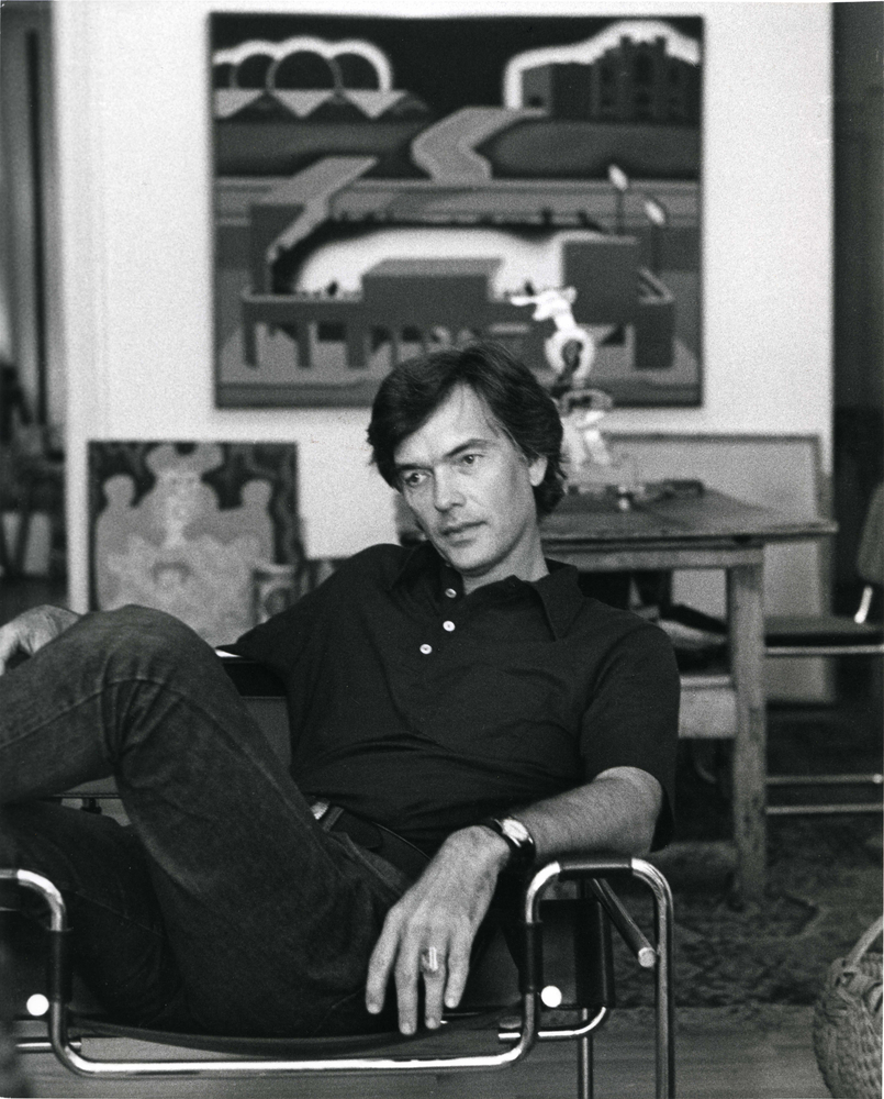 Roger Brown seated in living room, 1976. Photo: William H. Bengston. Courtesy of the Roger Brown Study Collection at the John Michael Kohler Arts Center. Gift of Kohler Foundation, Inc.