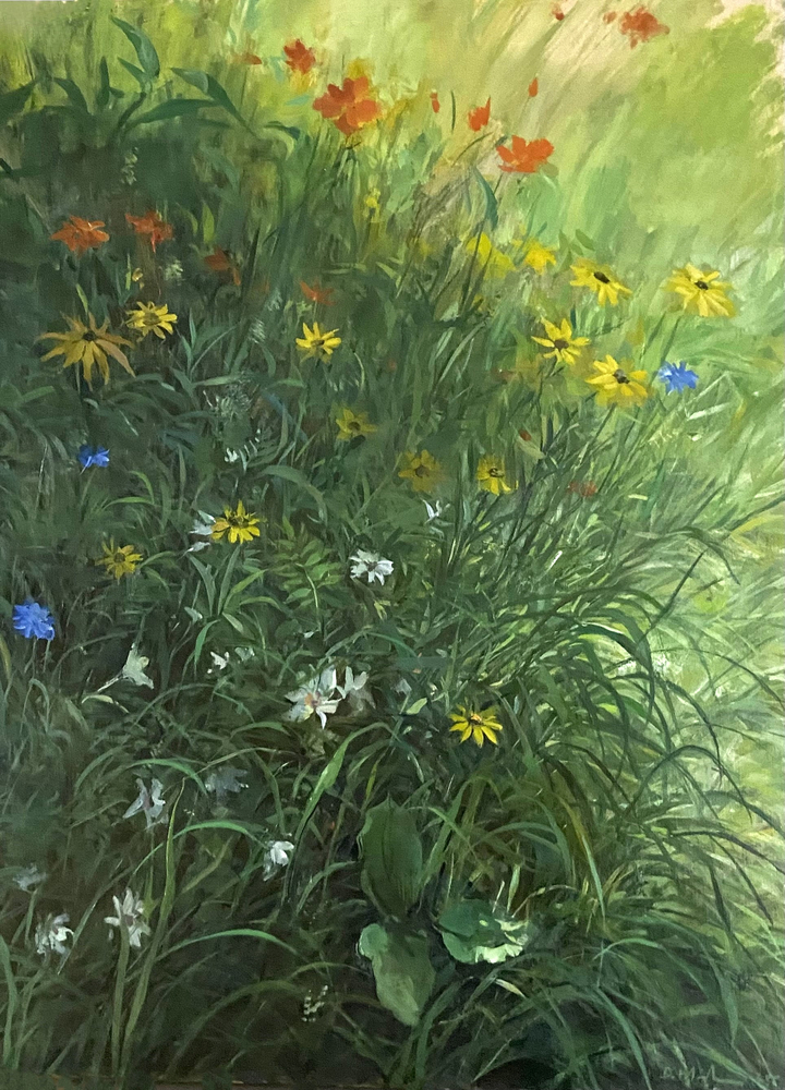 Wildflowers, Oil on wood, 24&amp;quot; x 18&amp;quot;