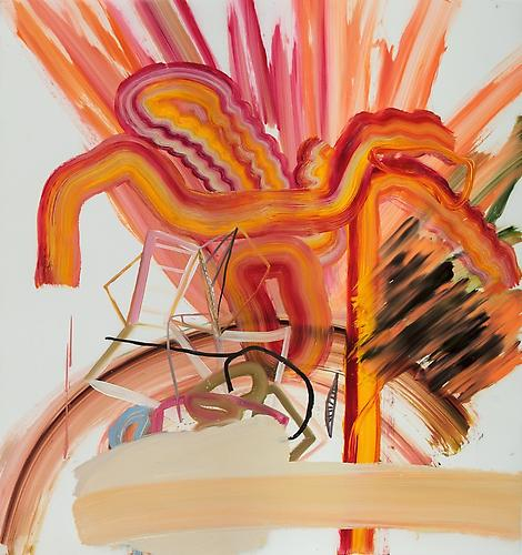 JENNIFER LEFORT | CONVERGING SIGNS (ORANGE AND RED) | OIL ON MYLAR | 44 X 42 INCHES | 2013