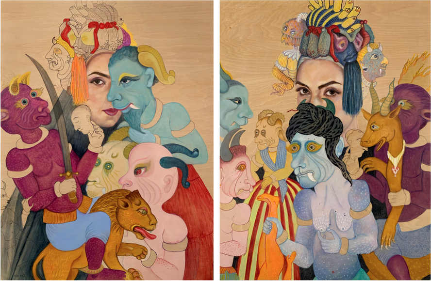 Party (diptych), 2019, Oil on wood panel