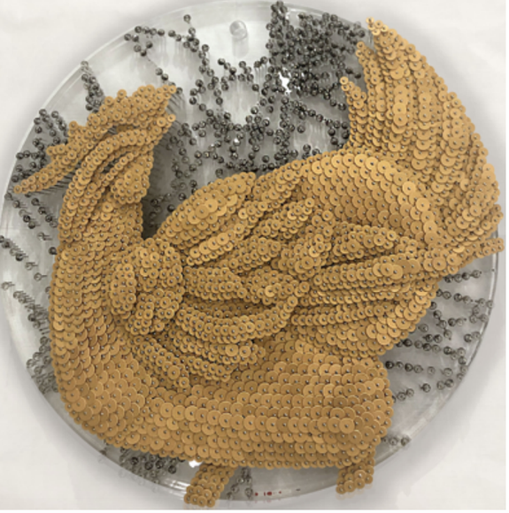 Soaring Agian H5, 2015, Paper buttons, beads, pins, and crystals on Plexiglass