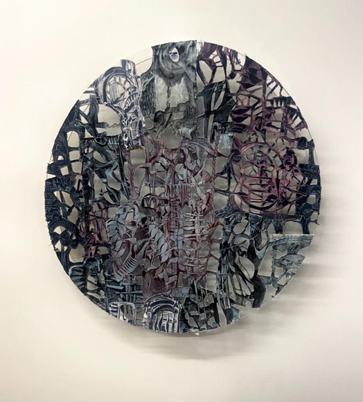 The Stitched Paths,&nbsp;2025, Acrylic on recycled denim