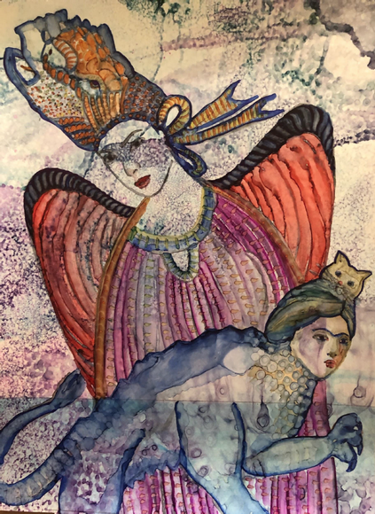 Dino Angel,&nbsp;2019, Ink and watercolor on paper