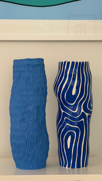 Leyla Khosrowshahi, Light Blue Carved Vase &amp;amp; Whimsical Light Blue Vase, 2025