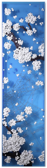 Becoming Again, 2020, Paper Buttons, Beads, Crystals and Pins on Plexiglass, Plexiglass Frame