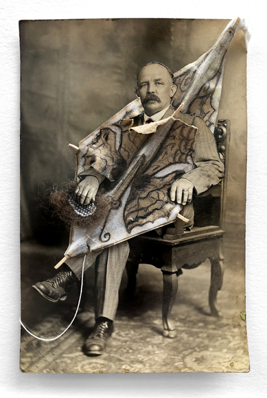 Gary Brotmeyer Kite Comes through the Window, Cradhiing into the Gentleman Sitting for his Portrait, Knocking off his Toupee