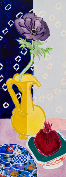 Robert Kushner, Uncle Sam's Cruet II, 2023. Oil, acrylic, and cont&eacute; crayon on panel, 48 x 18 inches