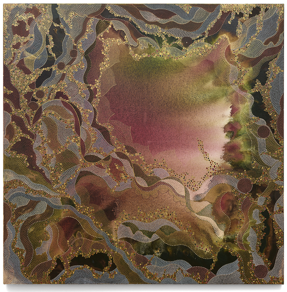 Blessing, 2025, ink and watercolor on canvas, 60 x 60 inches/152.4 x 152.4 cm