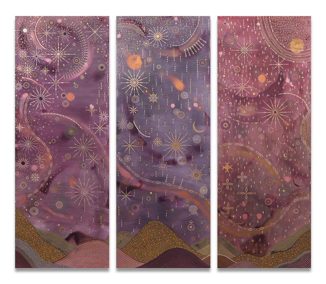 Play, 2025, ink, acrylic and iron oxide on canvas, 96 x 108 inches/243.8 x 274.3 cm