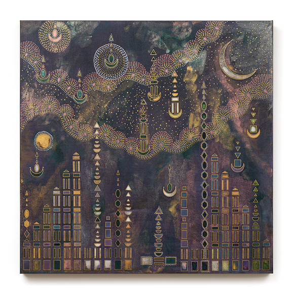 Cherishing, 2025, watercolor, color pencil and iron oxide on canvas, 30 x 30 inches/76.2 x 76.2 cm