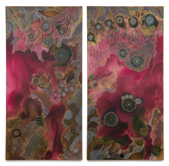 Adore, 2025, ink and watercolor on canvas, 72 x 72 inches/182.9 x 182.9 cm