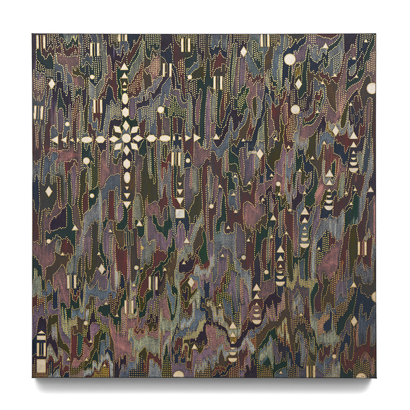 Splendor, 2025, watercolor, color pencil and iron oxide on canvas, 30 x 30 inches/76.2 x 76.2 cm