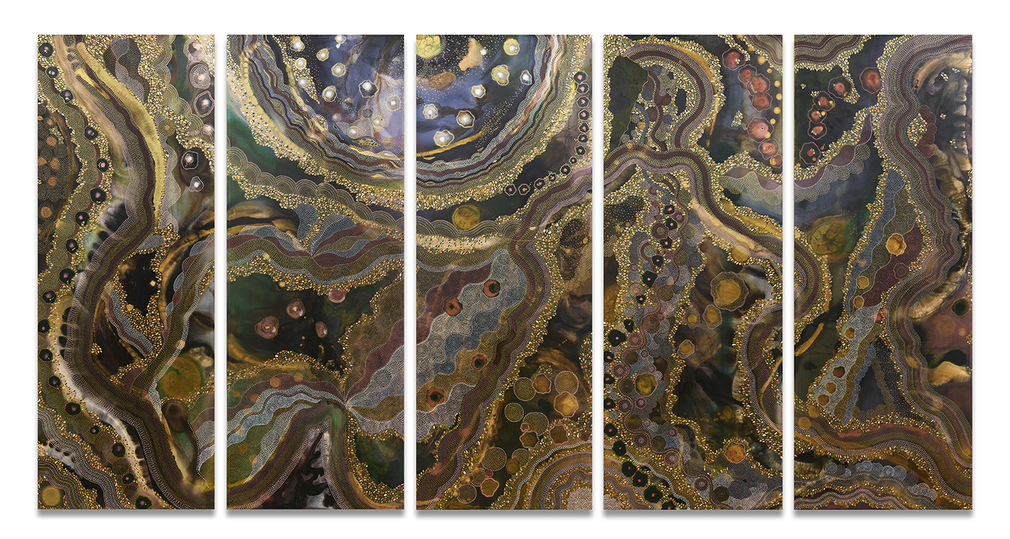 Interludes, 2026, ink and watercolor on canvas, 96 x 180 inches/243.8 x 457.2 cm