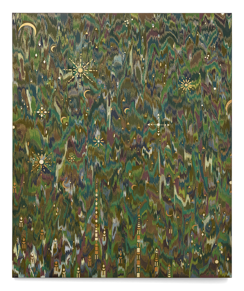 Music, 2025, watercolor, color pencil and iron oxide on canvas, 72 x 60 inches/182.9 x 152.4 cm